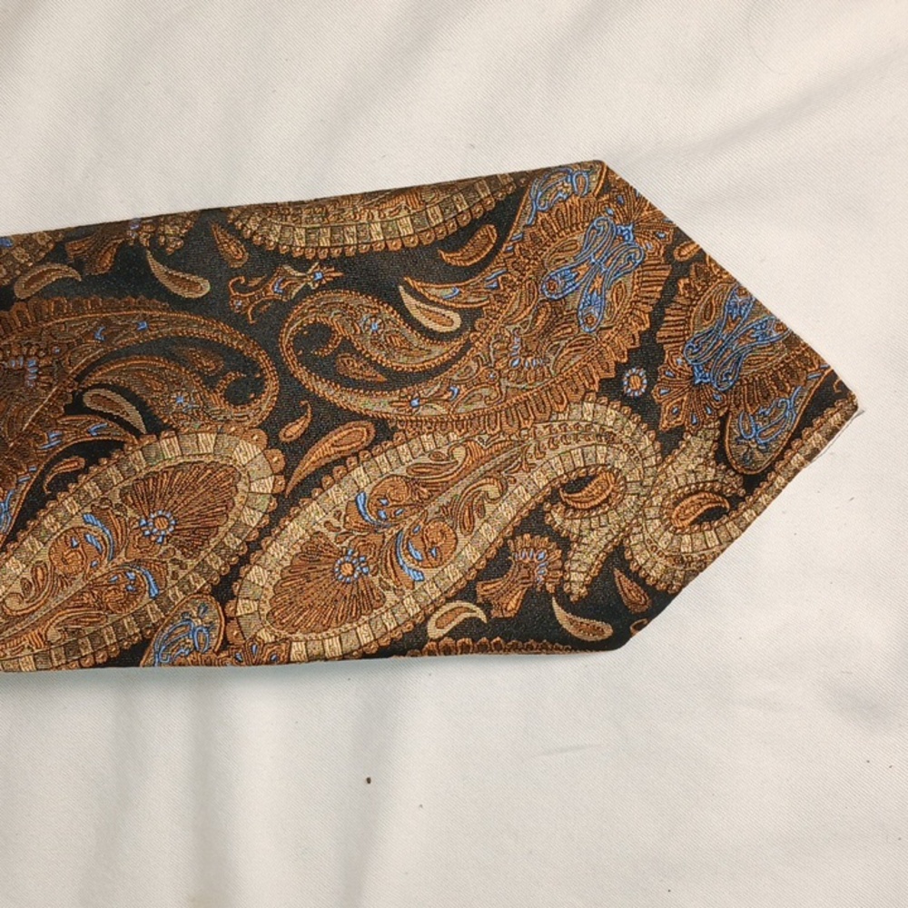 Bruno Piattelli Black And Gold Paisley Tie 100% Silk
